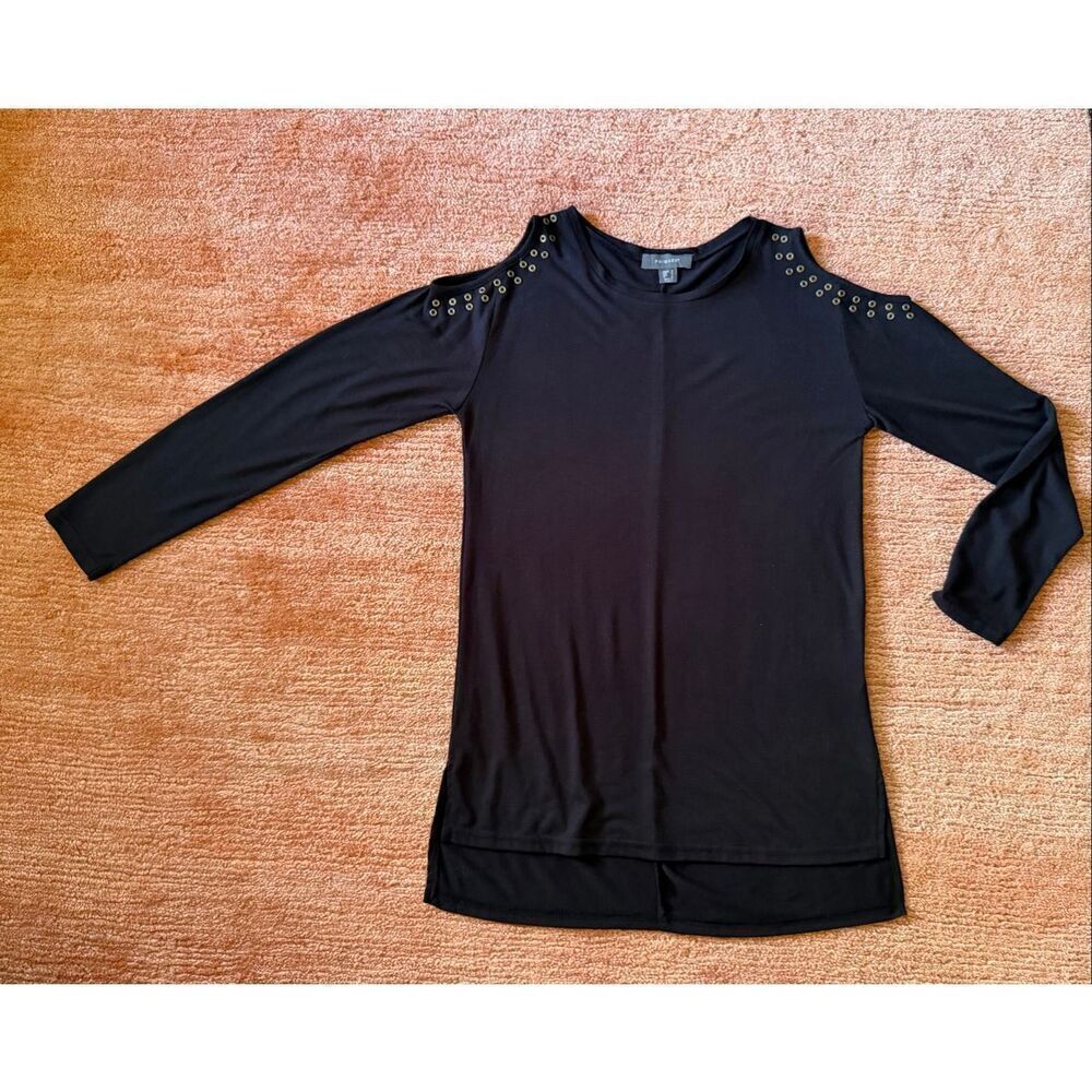 Primark Black Cut Out Shoulder Long Sleeve TopTunica Size 4